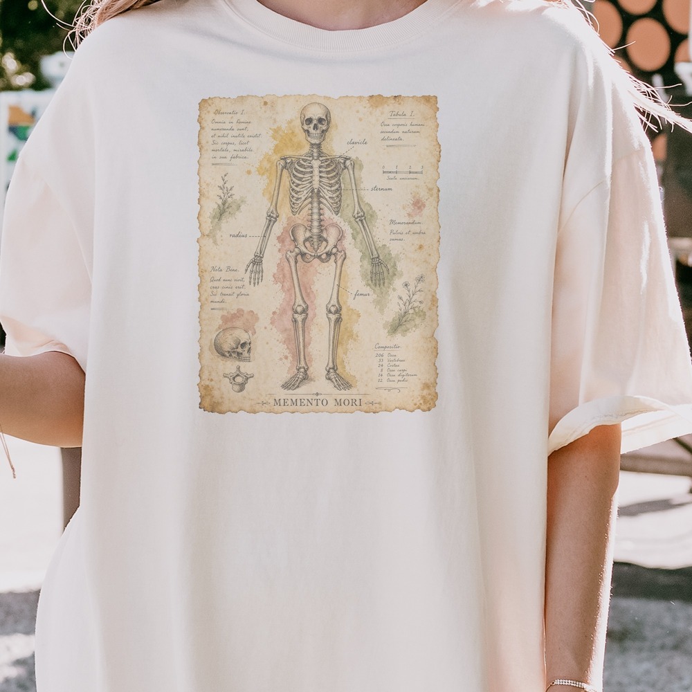 Memento Mori Skeleton Mapped by Latin Anatomical Diagram Tee